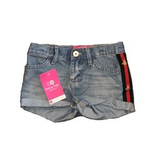 Kid’s Denim Shorts W/ Red/Navy Bee Stripe Ribbon